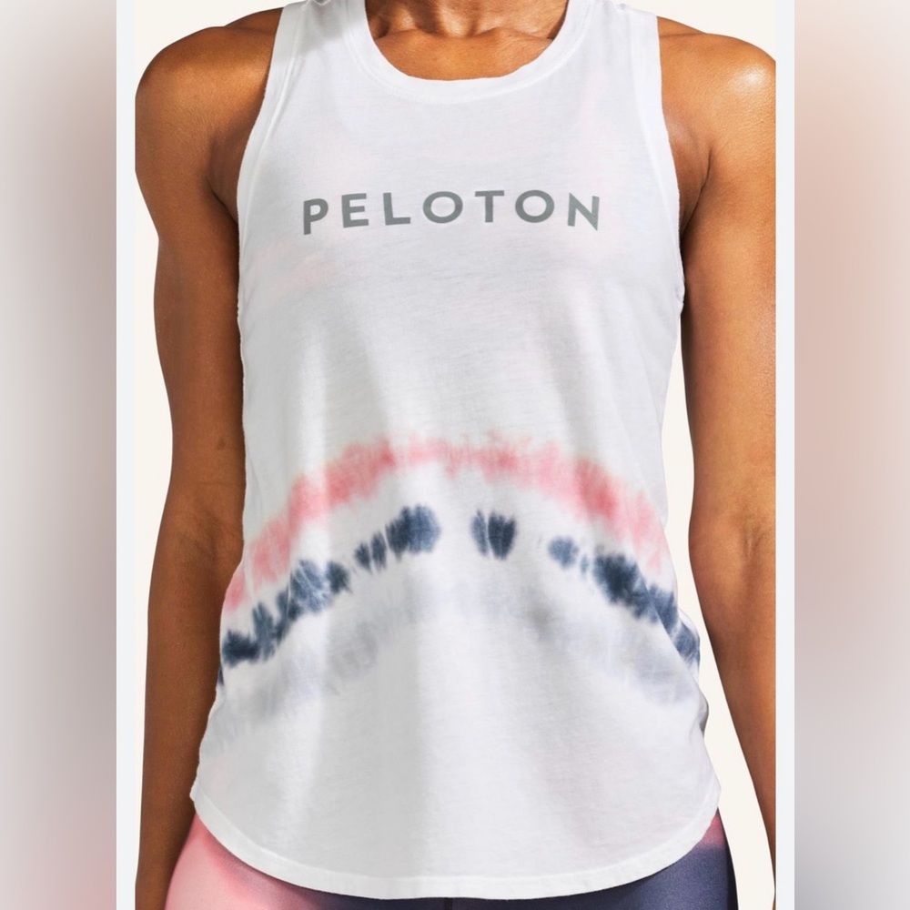 NEW‎ Peloton Flow Tie-Dye Tank Womens Large White Pink Navy Racerback SU121